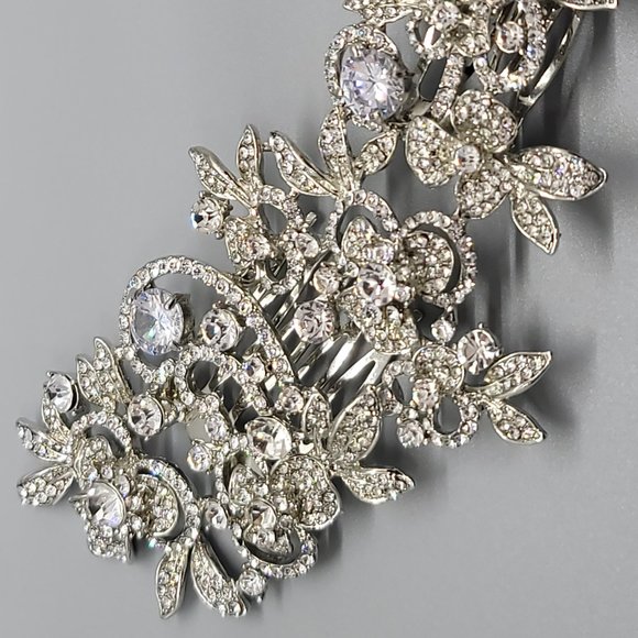 Long Silver Bridal Hair Comb with Crystals main image 7